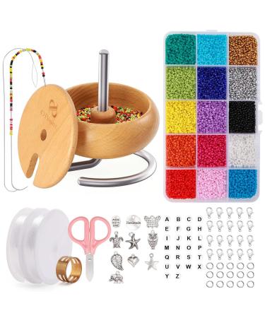 PP OPOUNT Bead Spinner Bowl with 2 PCS Large Eye Beading Needles and 15000 PCS Seed Beads, Spin Beading Bowl for Jewelry Making, Waist Bead Spinner for DIY Beading Craft(Patent Protection) 11 x 12 cm with beads