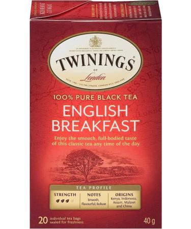Twinings English Breakfast Individually Wrapped Tea Bags | Smooth Flavourful Black Tea | 20 Count (Pack of 6) | Enjoy Hot or Iced English Breakfast 20 Count (Pack of 6) - Buy Online on SooperMarket.com