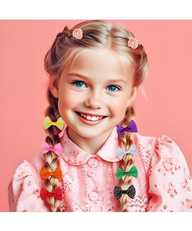 HQCM 60 PCS Seamless Ponytail Holder Hair Accessories for Girls - Multicolor Mini Baby Cartoon Hair Ties with Bow, Elastic Bands, and Clips for Kids - Buy Online on SooperMarket.com