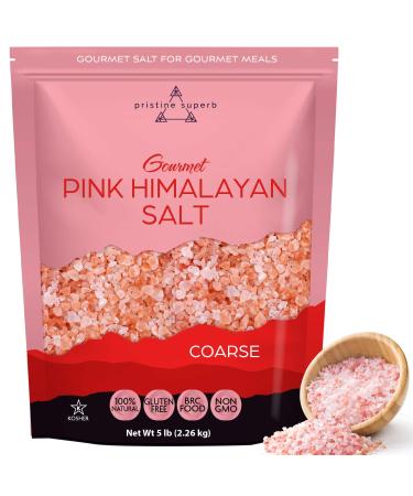 Pristine Superb Pink Himalayan Salt - Coarse Grain - ALL Natural Organic Compliant, Kosher Certified, Superior to Sea Salt - Gourmet Pure Crystal Nutrient, Mineral Dense for Health (5 Lb Bag) 5 Pound (Pack of 1)