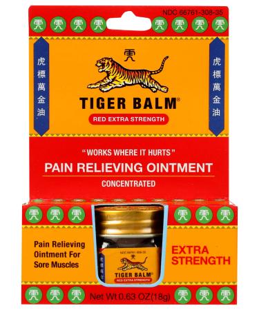 Tiger Balm Red Extra Strength Rub Balm Alcohol Free Cruelty Free 0.63 Ounce (Pack of 6)