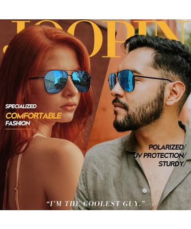 Joopin Polarised Aviation Sunglasses | Al-Mg Metal Frame | UV Protection for Men & Women | Driving Sun Glasses - B05 Black/Mirrored Blue - Buy Online on SooperMarket.com