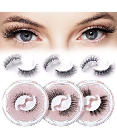 Self Adhesive Eyelashes 3 Pairs  Reusable Waterproof Long Extension False Eyelashes without Magnetic and Glue  Three Different Types Natural Look
