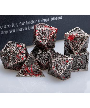 DND Metal Dice Set ARUOHHA Dungeons and Dragons Dice with Gift Box Polyhedral Dice Set Large D&D Dice for MTG Warhammer Pathfinder RPG D+D Roll Playing Dice 6 Sided D and D Dice D20 D12 D10 D8 D6 D4 Ancient Silver With Blood Splash - Buy Online on SooperMarket.com