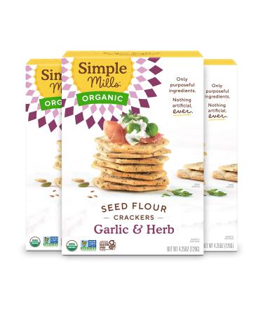 Simple Mills Organic Seed Crackers, Garlic & Herb - Gluten Free, Vegan, Healthy Snacks, Paleo Friendly, 4.25 Ounce (Pack of 3) Garlic & Herb 4.25 Ounce (Pack of 3)
