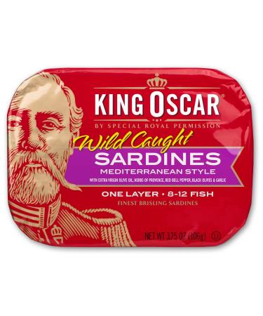 King Oscar Sardines, Mediterranean Style, One Layer, 3.75-Ounce Cans (Pack of 12)