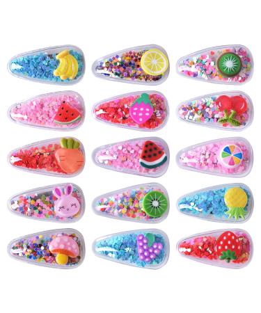 Pinsheng 15pcs Glitter Sequins Hair Clips Cute Fruit Pattern Mini Hair Clips for Kids Girls
