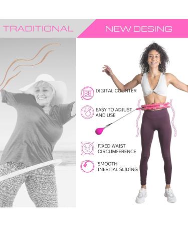 Weighted Smart Hula Hoop for Adults - 24 Detachable Knots, Adjustable Weight, Auto-Spinning Ball - Pink - Buy Online on SooperMarket.com