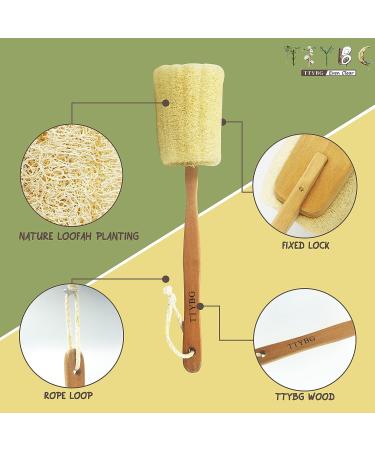 Natural Exfoliating Loofah Back Sponge Scrubber Brush with Wooden Handle - Bath and Shower Spa Tool - Buy Online on SooperMarket.com