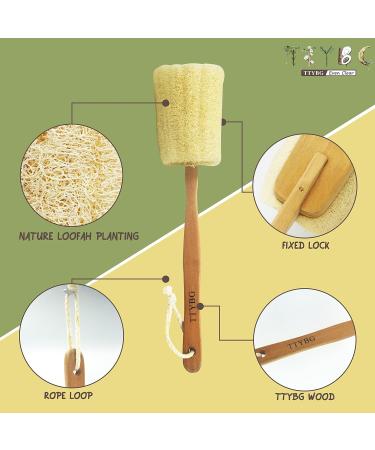Pack of 2 Natural Exfoliating Loofah Back Scrubber Brushes with Long Wooden Handle for Body Shower and Bath Spa - Buy Online on SooperMarket.com
