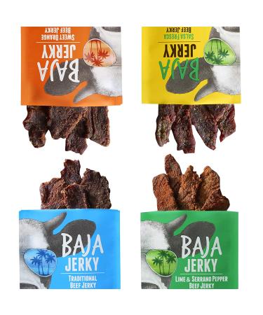 Baja Beef Jerky Sampler Pack - Gluten Free Craft Jerky with 10g Protein, Low Calorie, All Natural & Nitrate-Free - 4 Pack Variety Pack, 2.5 Oz Bags - Buy Online on SooperMarket.com