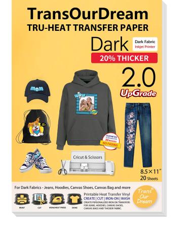 TransOurDream Iron on Heat Transfer Paper for Dark T Shirts & Fabrics (20 Sheets 8.5x11  Dark 2.0)