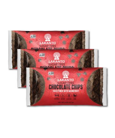 Lakanto Sugar Free Chocolate Chips - Sweetened with Monk Fruit Sweetener, Perfect for Baking, Melting, Mixing, Snacking, Gluten Free, Keto Diet Friendly, Vegan, 2g Net Carbs (8 oz - Pack of 3) 8 Ounce (Pack of 3)