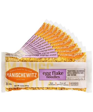 Manischewitz Egg Flakes, Premium Enriched Egg Noodles, 12.0 OZ(Pack of 12) Square Shaped Farfel