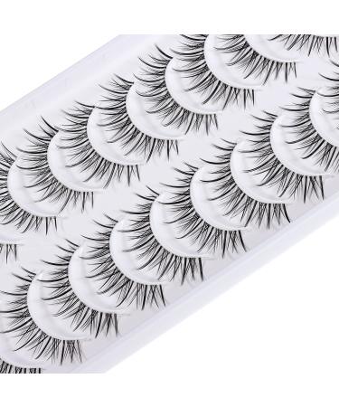 Outopen Manga Lashes 10 Pairs Pack - Japanese Anime & Korean Asian Style | Natural Look, Wispy Spiky, Short Fake Eyelashes with Clear Band - C-Clear Band Y6 | 8-13mm - Buy Online on SooperMarket.com