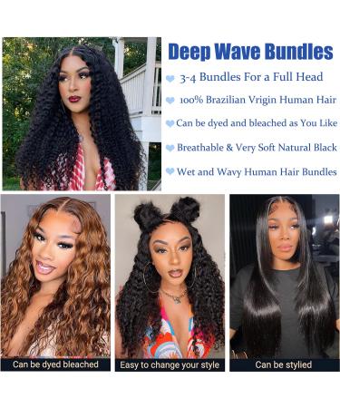 10A Brazilian Deep Wave Human Hair Bundles - 18 20 22 Inch | 100% Virgin Unprocessed Hair - Natural Black Wet and Wavy 3 Bundles - Buy Online on SooperMarket.com