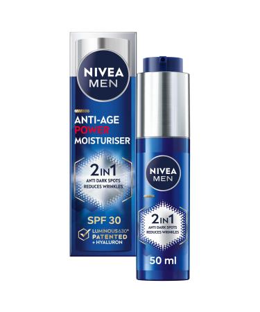 NIVEA MEN Anti-Age 2in1 Power Moisturiser (50ml) With SPF 30 Luminous 630 and Hyaluronic Acid for Sun Protection Dark Spot Prevention and Younger-Looking Skin Lumen Moisturiser