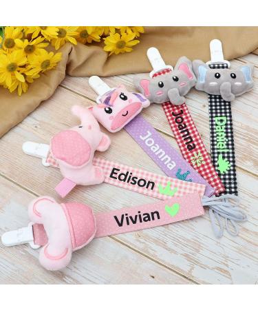 Personalized Pacifier Clip with Name - Ausbay Paci Holder for Boys and Girls - Cotton Fabric Leash for Pacifiers - Black Elephant Pattern - Buy Online on SooperMarket.com
