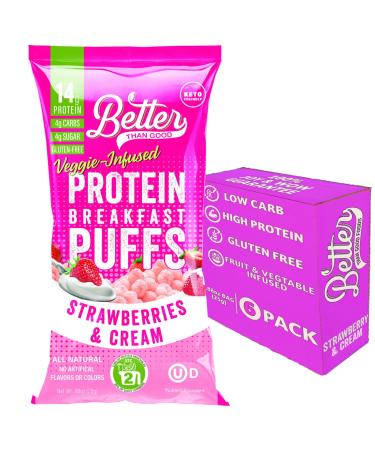 BETTER THAN GOOD Keto Protein Puffs | 16g Protein, 2 Servings of Fruits & Veggies | Paleo, Low Sugar, Low Calories, Gluten Free, Diabetic Friendly Keto Snacks 4-Pack (Strawberries & Cream) Strawberries & Cream 0.88 Ounce (Pack of 6)