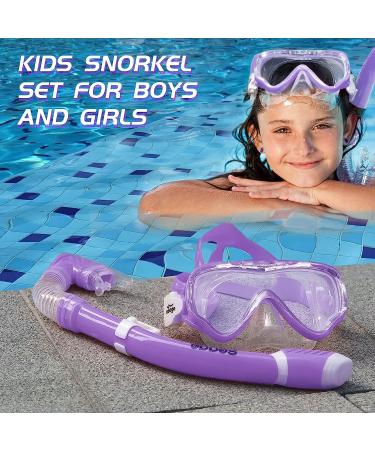 Kids Snorkel Set - Dry Top Snorkel Mask for Boys and Girls - Anti-Fog, Leak-Proof, 180 Panoramic View - Purple Snorkel Kit for Youth - Buy Online on SooperMarket.com