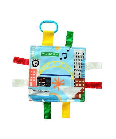 Baby Jack & Co 8x8  Learning Lovey Milwaukee Wisconsin Tag Toys for Babies - Baby Crinkle Toys - Soft & Safe - Learn USA Cities and Shapes - Ideal Baby Toy & Gift BPA Free w/ Stroller Clip