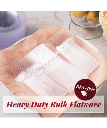 300 ct Disposable Plastic Silverware Set | Clear Cutlery Utensils | 100 Forks, 100 Spoons, 100 Knives | Heavy Duty Bulk Flatware - Ideal for Parties & Events - Buy Online on SooperMarket.com