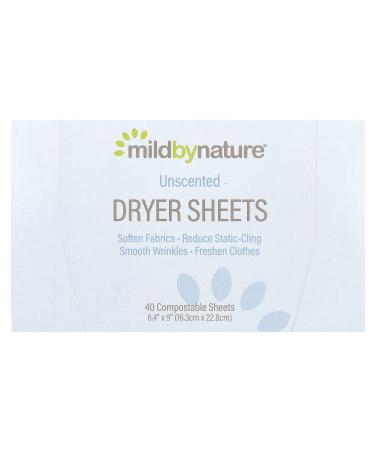 Mild By Nature Dryer Sheets Unscented 40 Compostable Sheets