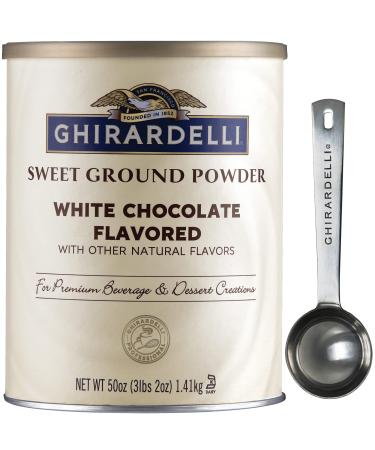 Ghirardelli - Sweet Ground White Chocolate Gourmet Flavored Powder 3.12 lb with Ghirardelli Stamped Barista Spoon