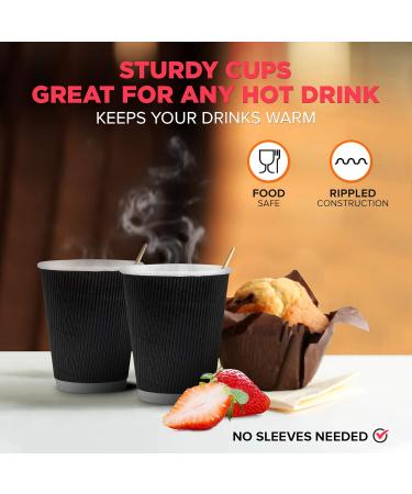 Fit Meal Prep 50 Pack Disposable Hot Cups - 12oz Black Double Wall Insulated Ripple Sleeves To Go Coffee Cups - Kraft Hot Beverage for Chocolate Tea and Cocoa Drinks - Sturdy and Eco Friendly 50 8 oz - Buy Online on SooperMarket.com