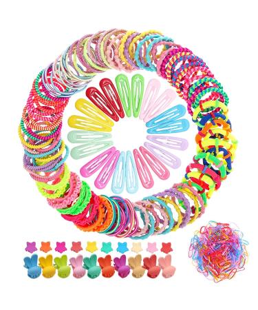 340 pieces multi-colored hair jewelry set hair clips for girls children baby hair rubber tapes hair bands elastic hair tie for girls small braid with hair cable horse tail hair band set baby-340pcs