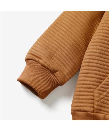 PatPat Toddler Hoodie 5-6 Years Brown | Boy Girl Solid Color Textured Sweatshirt with Pocket - Buy Online on SooperMarket.com