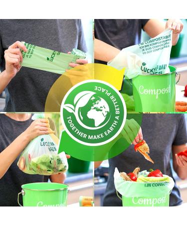 Lucky Family Green Compost Bags for Kitchen Countertop Bin 1.3 up to 1.6 Gallon - 100% Compostable Food Waste Trash Repurpose - Perfect Biodegradable Organic Eco Friendly - 50 Bags per Roll 50 Count (Pack of 1) - Buy Online on SooperMarket.com