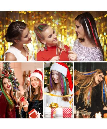 47 Inches Hair Extensions: 12 Colors Holographic Glitter Fairy Tinsel Kit for Women & Girls - Hair Accessories for Sparkles at Halloween, Christmas, New Year, Cosplay Party - Buy Online on SooperMarket.com