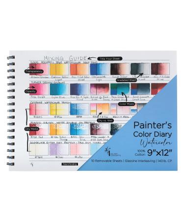HG Art Concepts Painters Color Diary - 9x12" Spiral-Bound Acid-Free Color Swatch Book with 10 Pages for Watercolor & Mixed Media - Single