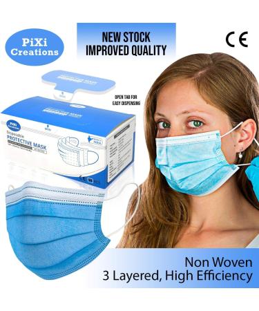 50pcs Disposable Hypoallergenic Face Masks with Elastic Earloops - Blue/White by PIXI Creations - Buy Online on SooperMarket.com