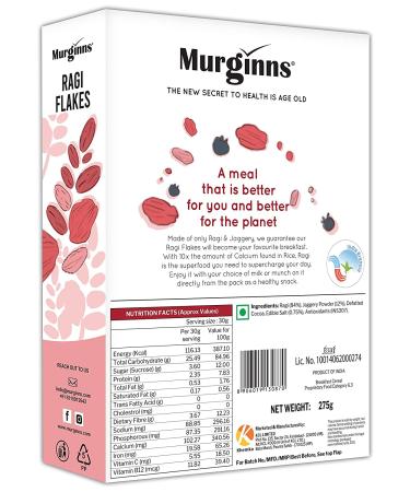 Organic Ragi Flakes with Millets & Jaggery - Gluten Free & No Refined Sugar - 275g - Buy Online on SooperMarket.com
