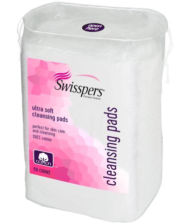 Swisspers Premium Facial Cleansing Pad 100% Cotton Ultra Soft Extra Large 50 Pads per Re-closable Bag 1-Pack Cleansing Pad