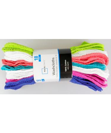 Mainstays 18-Pack Cotton Terry Thin Washcloths Rags - Assorted Colors - Buy Online on SooperMarket.com