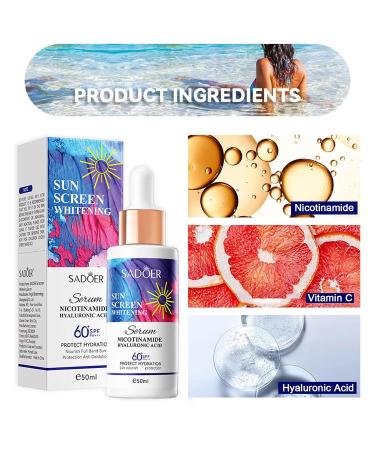 Face Serum SPF 60+ | Invisible Daily Sunscreen with Hyaluronic Acid & Niacinamide | Lightweight 24h Moisturizing Protection for Women - Buy Online on SooperMarket.com