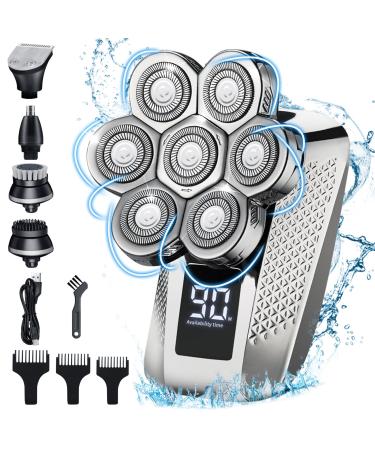 JoyGeek Head Shaver for Bald Men 7D Rechargeable Rotary Shaver 5 in 1 Waterproof Electric Razor with Nose Hair Trimmer Wet/Dry Beard Grooming Kit with LED Display & Travel Lock for Home Travel CA32