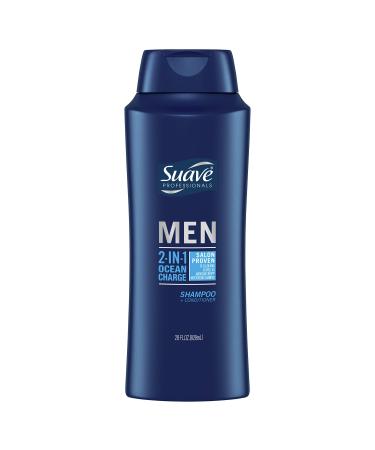 Suave Men 2 in 1 Shampoo and Conditioner for Clean Hair Ocean Charge Residue-Free 28 oz