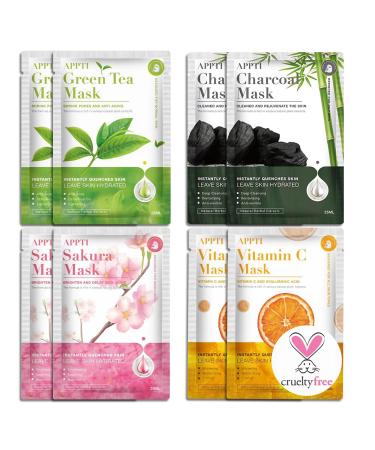 mercham 8 Pcs Sheet Face Mask Pure Natural Plant Extracts Hydrating Moisturizing Deep Cleansing Pores Nourishing Anti-aging Sheet Masks Multipack for All Skin Types Face Masks Skincare