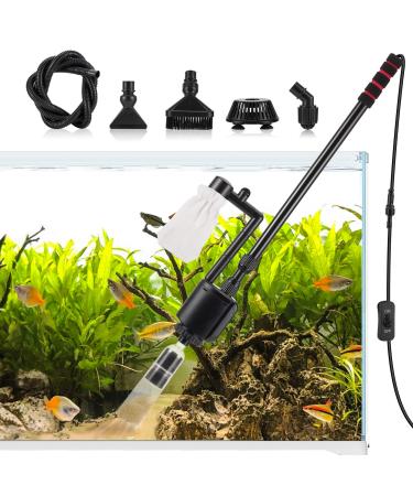 AQQA Aquarium Gravel Cleaner, 6-in-1 Electric Fish Tanks Gravel Vacuum Cleaner Set for Remove Dirt, Change Water, Wash Sand, Water Shower, Water Circulation (20W, 320GPH)