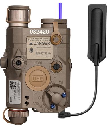 Actionunion Airsoft PEQ-15S Pro UHP Visible Blue Laser + IR Laser + White LED Flashlight - 20 Millimeters Lens - Tan