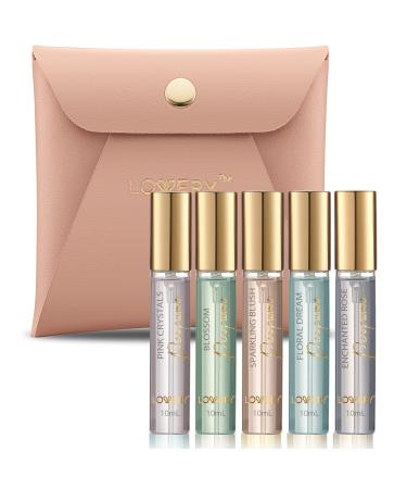 Mini Perfumes for Women Perfume Gift Set 5 Pack Floral Women's Fragrances Perfume Set 10ml Bottle Samples Womens Perfume Sampler Sets Birthday Gifts for Women Wife Mom Sister Pink