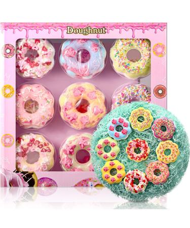 9 Pieces Bath Bomb Set Donuts Bath Balls for Gift Rich in Essential Oils  Bubble Bath Bombs Bath Salt Balls to Motivate Dry Skin for Bubbles  Spa  Birthdays  Anniversaries  Valentine's Day and More