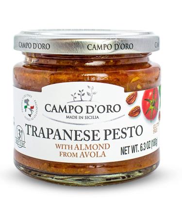 Trapanese Pesto Sauce, made with Tomato Sauce, Basil & Almonds. Italian Specialties. 6.3oz (180g). 100% made in Italy. By Campo D'Oro