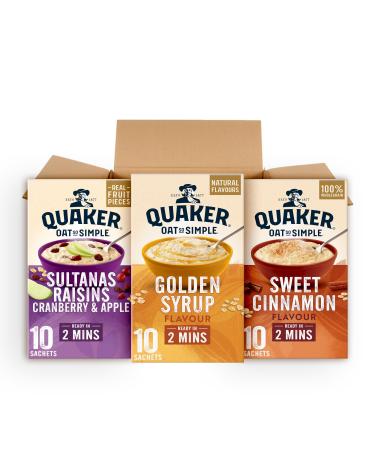 Quaker Indulgent Variety Flavour Sachets | Golden Syrup | Cinnamon | Sultanas Raisins Cranberry & Apple | (30 Sachets Total)
