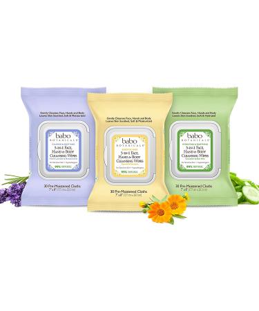 Babo Botanicals Calming 3-in-1 Wipes - Lavender & Meadowsweet for All Ages | 30 ct - Buy Online on SooperMarket.com