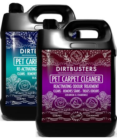 Dirtbusters Pet Carpet Cleaner Blackberry and Fig and Geranium and Chamomile 2x5 Litre Professional Carpet and Upholstery extraction shampoo solution cleaner with reactivating odour treatment.